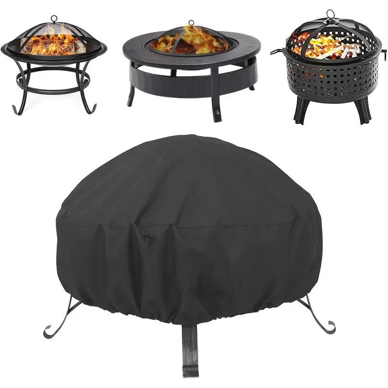 Heavy-Duty Round Fire Pit Cover, BBQ Grill Protector with Adjustable Drawstring,Easy to Clean Design for Patio,Backyard,Garden
