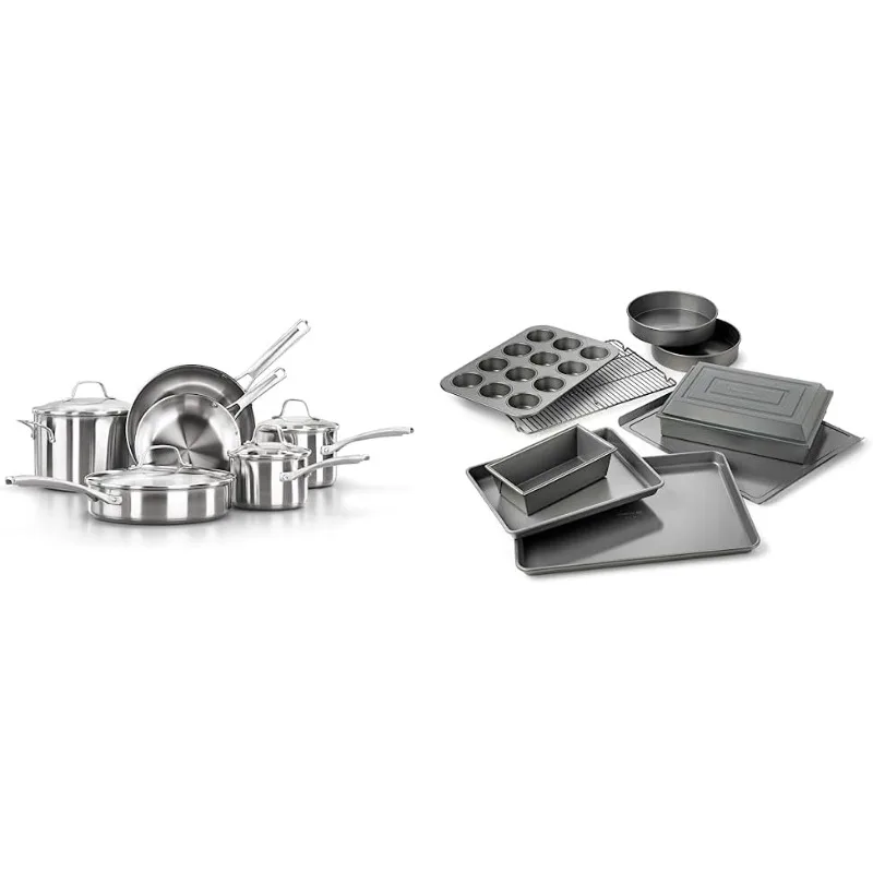 Silver & Nonstick Bakeware Set, 10-Piece Set Includes Baking Sheet, Cookie Sheet, Cake Pan