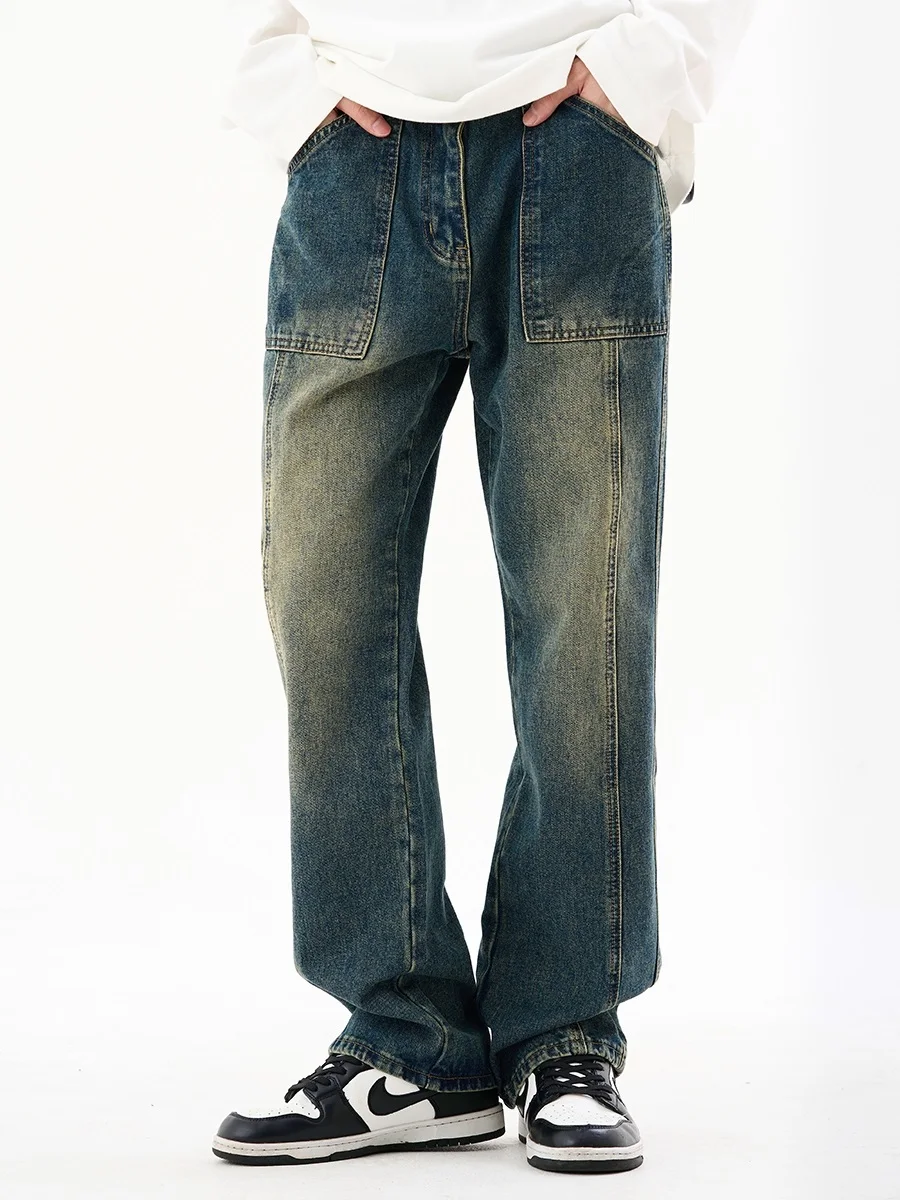 

Retro Distred Straight Leg Jeans Loose Comfortable Casual Trousers for Couples High Street Sle American Trend Autumn Wear