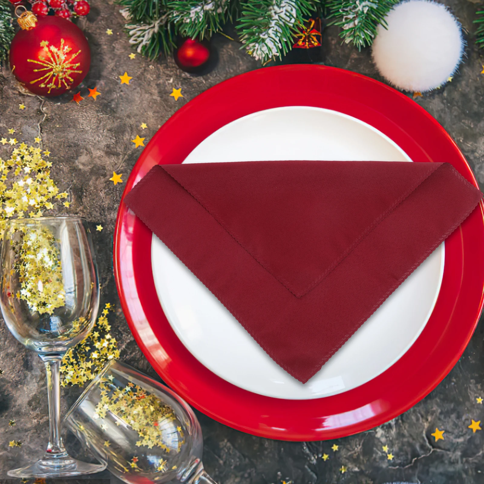 

10 Pcs 48x48cm Solid Color Napkins Dark Red Cloth Restaurant Bar French Dinner Cocktail Napkin for Party Hotel Home Non
