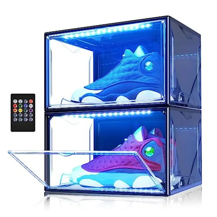 

Shoe Storage Organizer for Closet Foldable Shoe Boxes Rack 2 pack Plastic Stackable Containers Bins Holder Magnetic Sneaker She