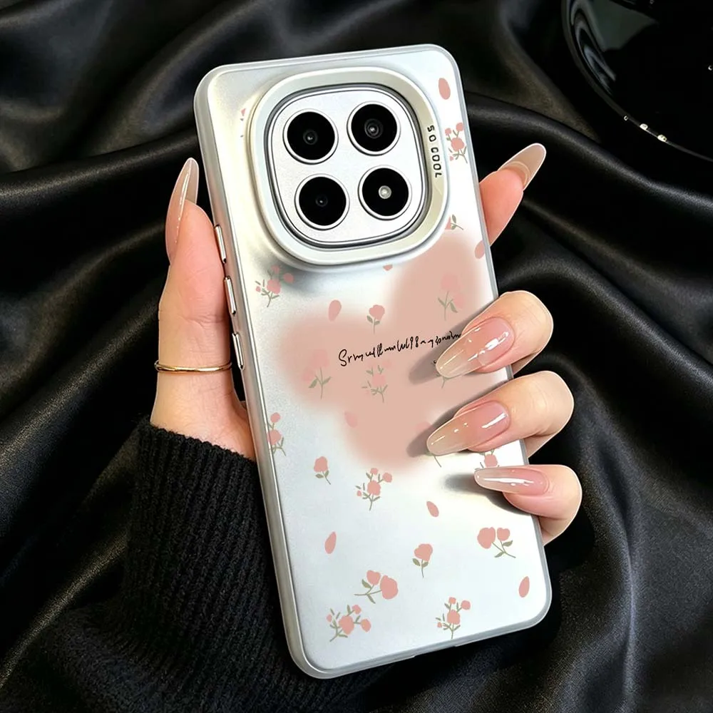 

Cartoon Pink Rose For Xiaomi Redmi Note 15 14 13 13R 12 12S 12R 11 11S Pro Plus 4G 5G Plating Matte Cover Phone Case