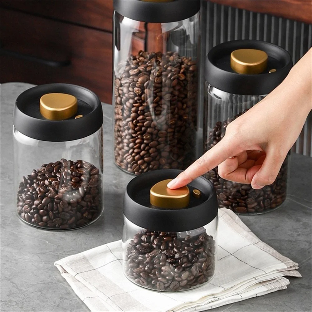 Contenedor de Almacenamiento de Granos de Café, 1 Unidad, Tapa Hermética Sellada con Vacío por Presión, Recipiente de Vidrio para Café, Almacenamiento de Alimentos, Café, Té