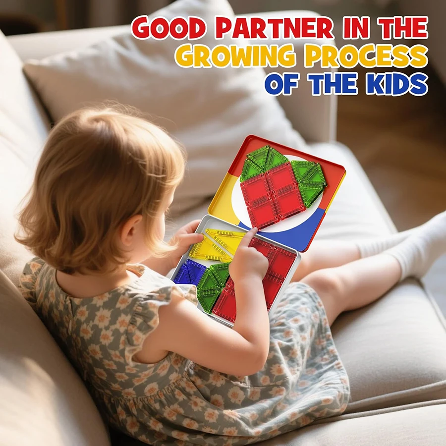 Mini blocchi magnetici con custodia in ferro, blocchi magnetici da viaggio per i più piccoli, giocattoli da costruzione magnetici blocchi portatili per bambini