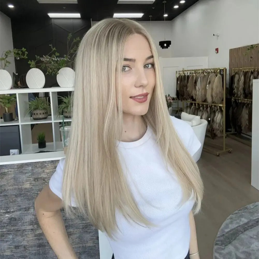 

Creamy Blonde Ombre Wigs for Women Long Straight Blonde Wig Light Roots Lace Front Synthetic Wig 30 Inch for Cosplay Daily Party