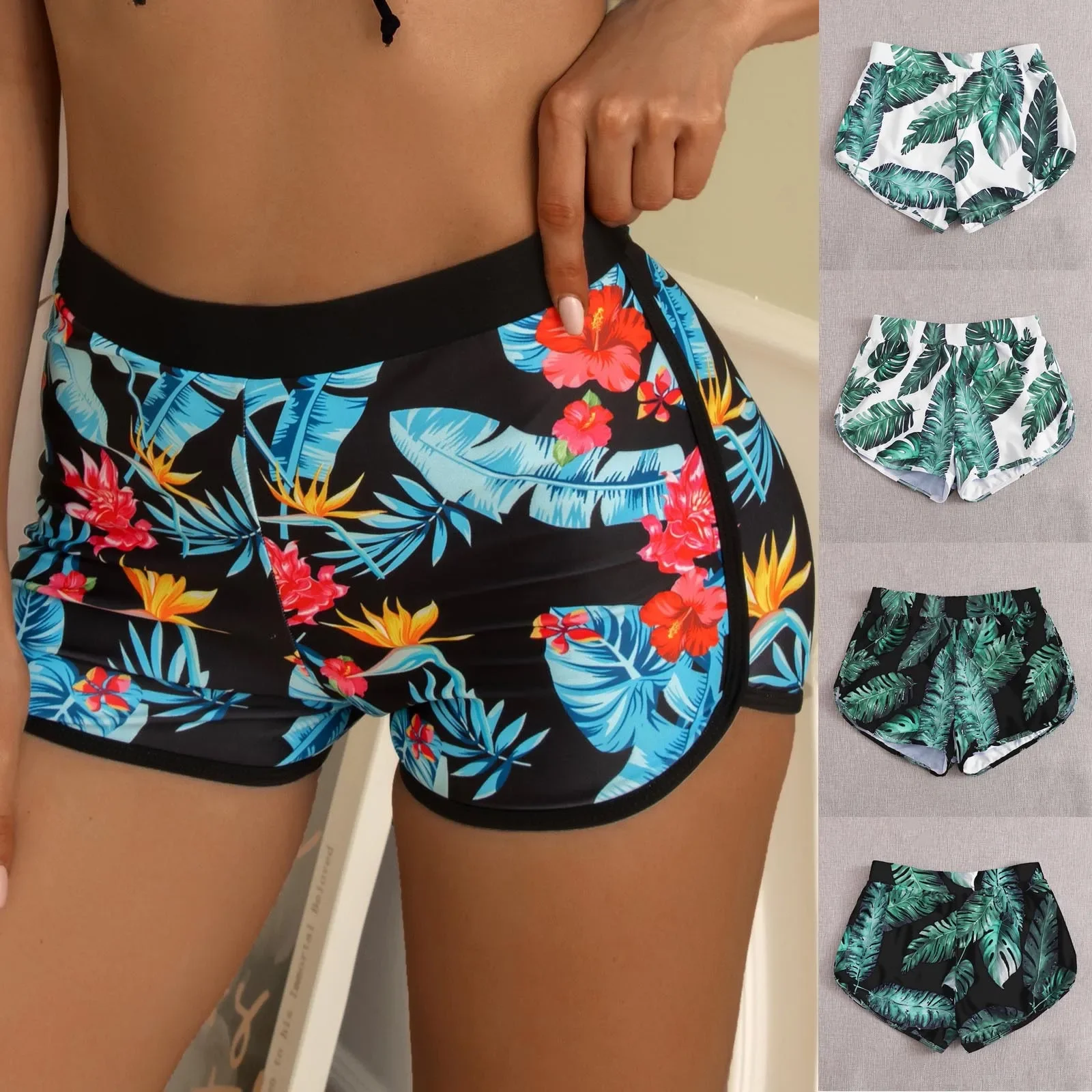 

Women Summer Sports Shorts Floral Beach Boardshorts Female Laceup Swim Trunks Female Workout Gym Clothes Fitness Sportwear Boxer