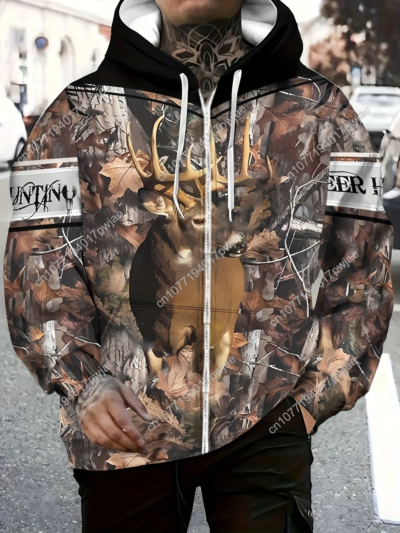 Мужская куртка с капюшоном и камуфляжным принтом оленя — зимнее пальто с длинными рукавами и молнией спереди, капюшоном и карманами на шнурке, обычная посадка Aut