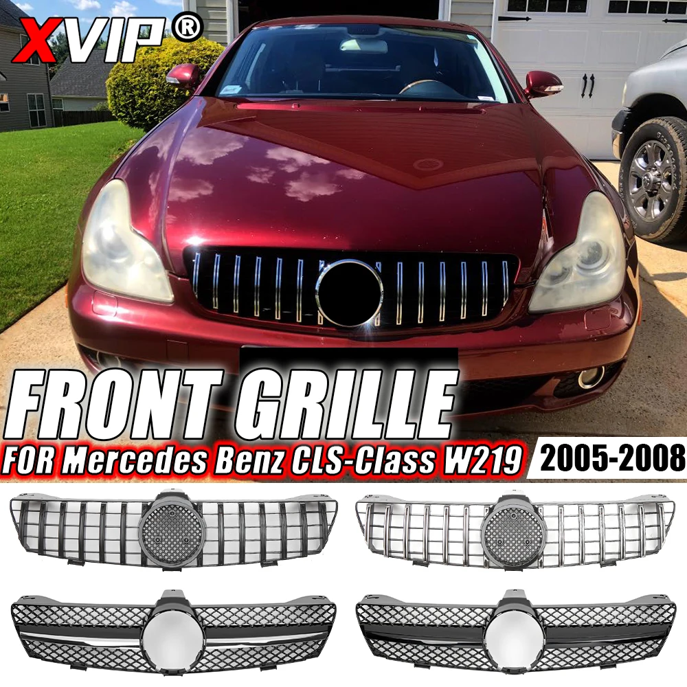 

XVIP Front Chrome Black Diamonds Style Bumper Grille For Mercedes Benz CLS-Class W219 CLS350 CLS500 05-08 AMG Style Upper Grille