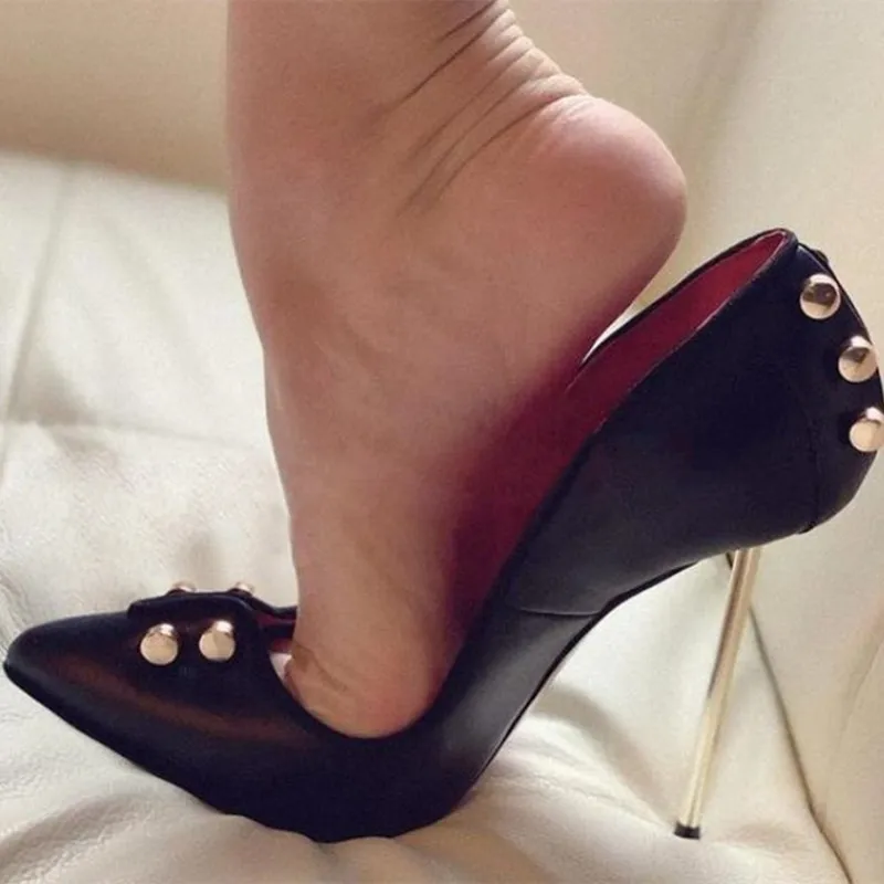 New Desginer Crossed Pin Rivets Metal Heels Pumps Women's Pointed Toe Stiletto Thin Heels Banquet Sexy Outfit Pumps Shoes