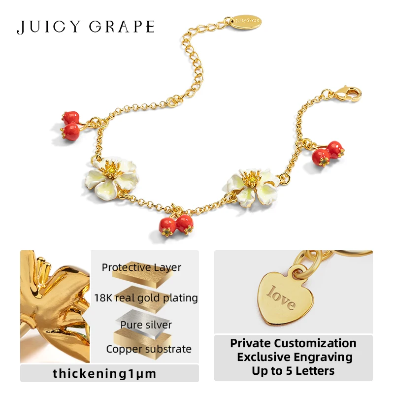 18K Gold Plated Bracelet for Women Hawthorn Flower Fruit Ladies Bracelet Girl New Trend Bangles Non-fading Jewelry Birthday Gift