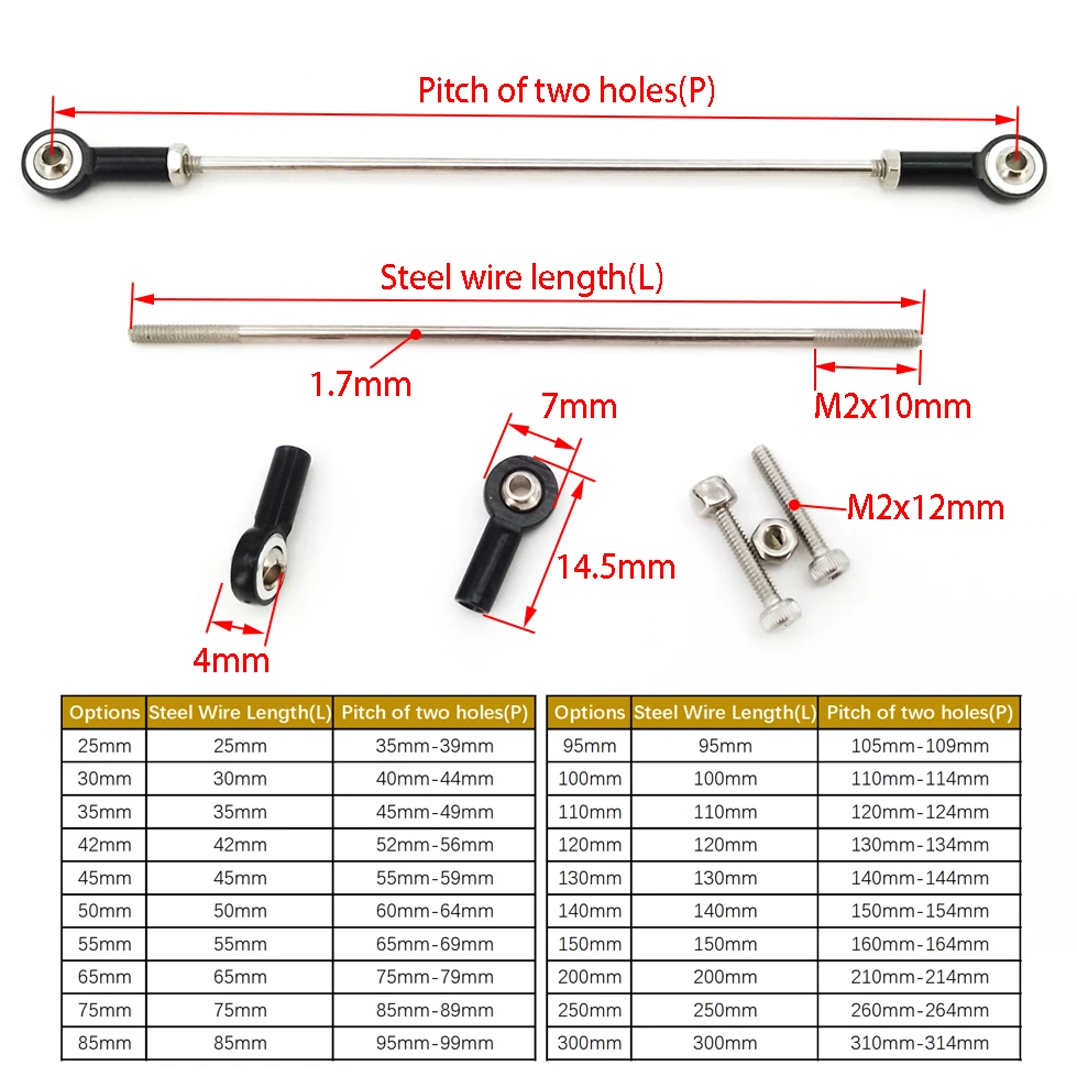 1PC Ball Head Joint M2 Push Rod 1.7mm Stainless Steel Wire Linkage for RC Car Helicopter Boat DIY Parts