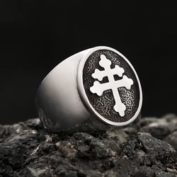 High Quality Stainless Steel Cross of Lorraine Ring for Men Women Classic Catholic Lorraine Cross Signet Ring Punk Biker Jewelry
