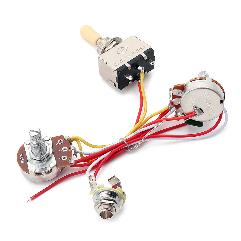 

Высококачественный 1-тональный гитарный кабельный комплект с потенциометрами 500K, предварительно смонтированный, с тумблером, идеально подходит для гитар с желтыми колпачками.