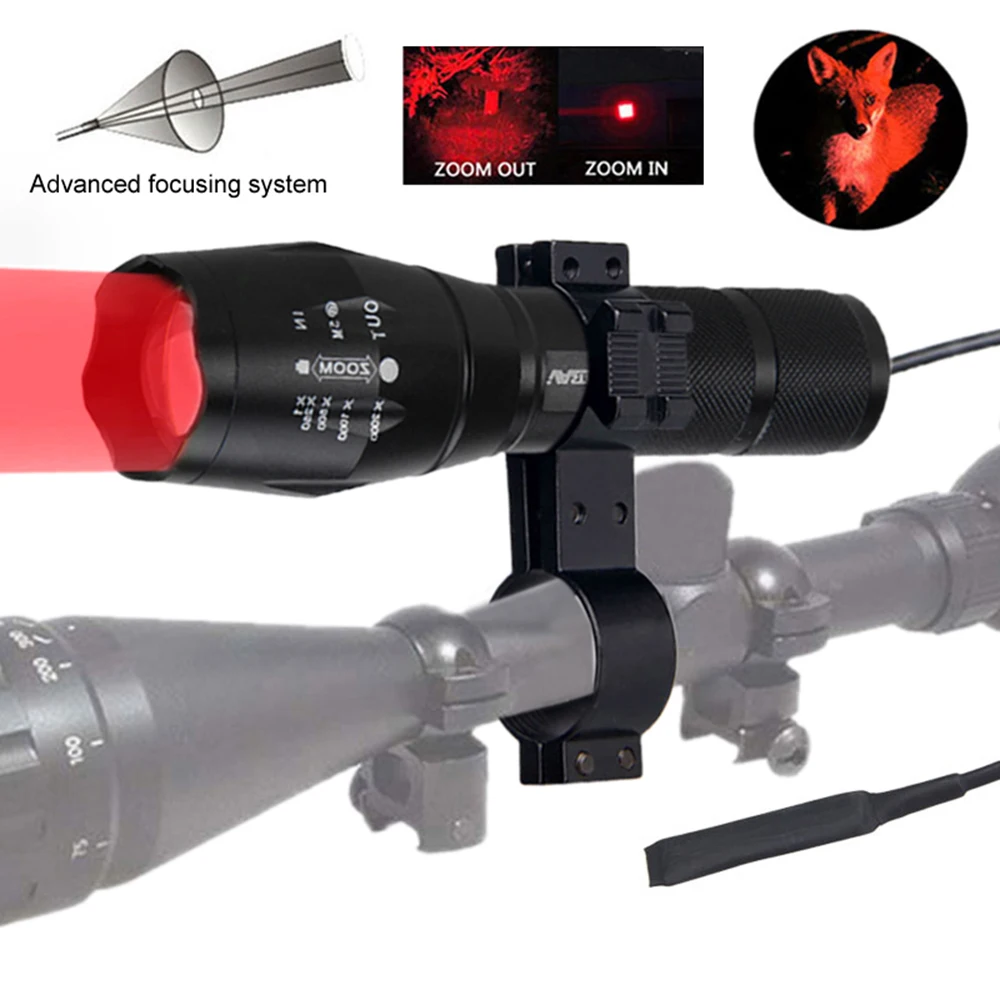 Green or red predator light LED tactical flashlight zoom adjustable waterproof rechargeable flashlight, used for hunting