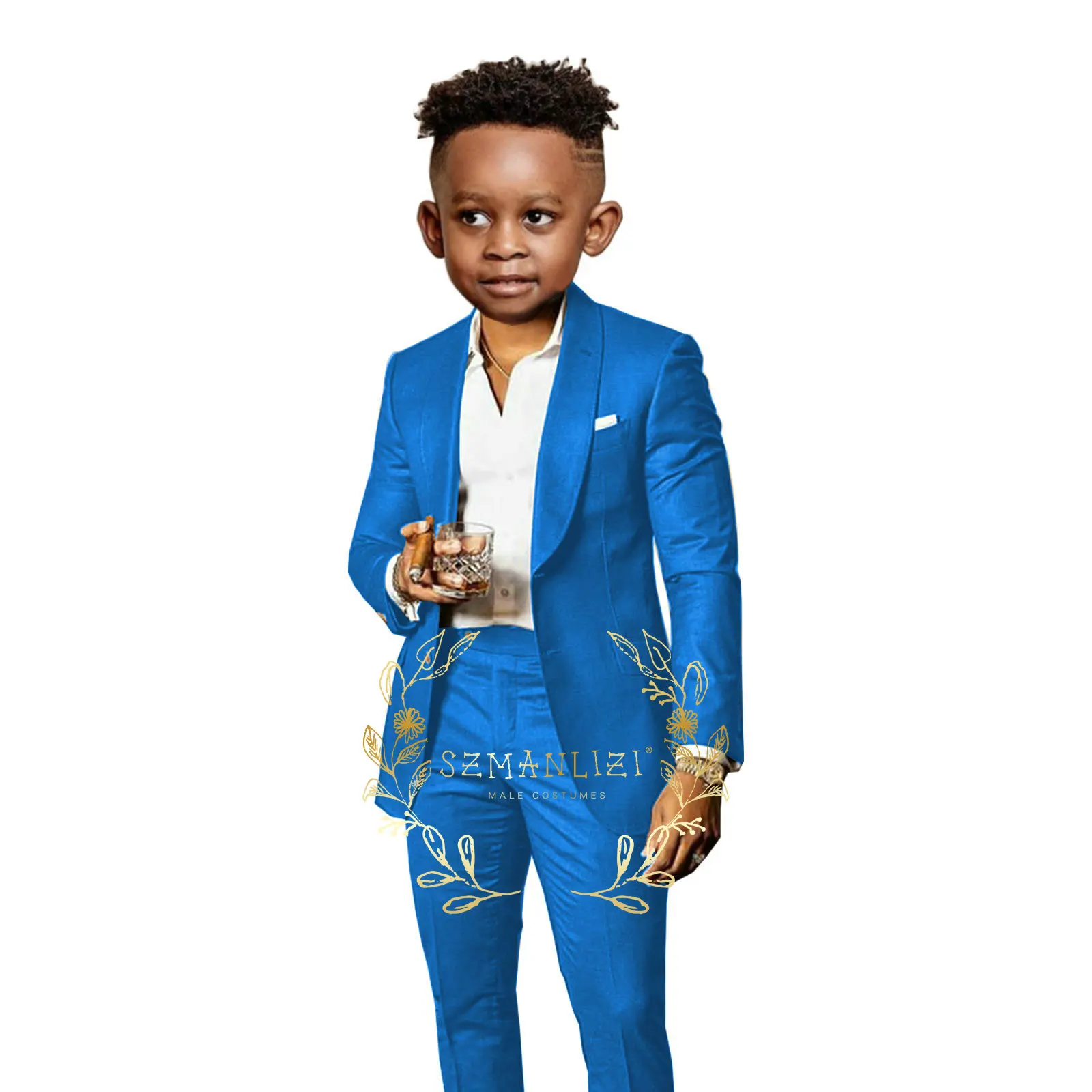 Casual Brown Boy Suits For Wedding 2 Pieces Shawl Lapel Kids Clothes Sets Party Children Tuxedos Costume Outfit (Jacket+Pant)