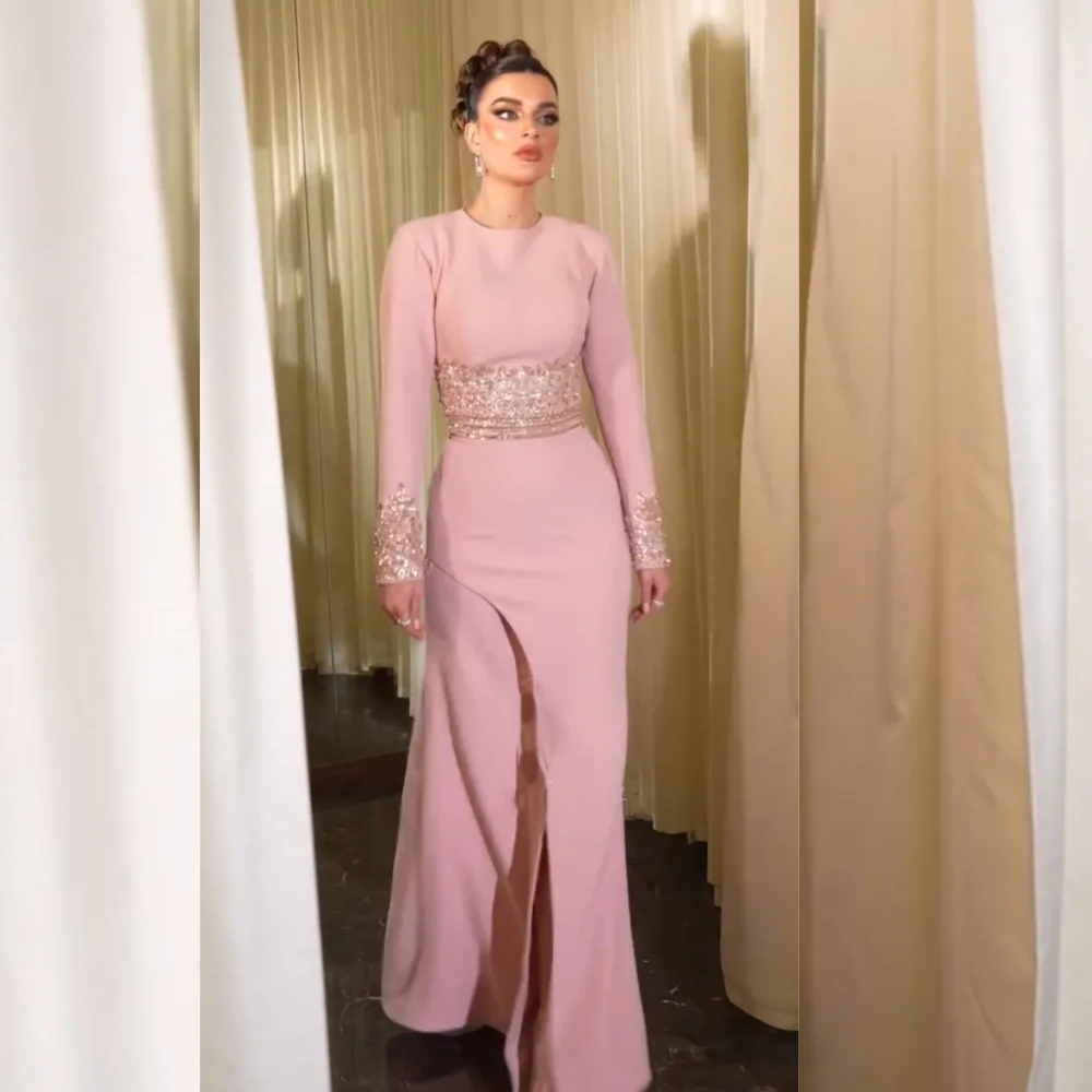 Customized Exquisite Jersey Pleat Pattern Beading Mermaid Jewel Long Dresses Bespoke Occasion Matching High Quality