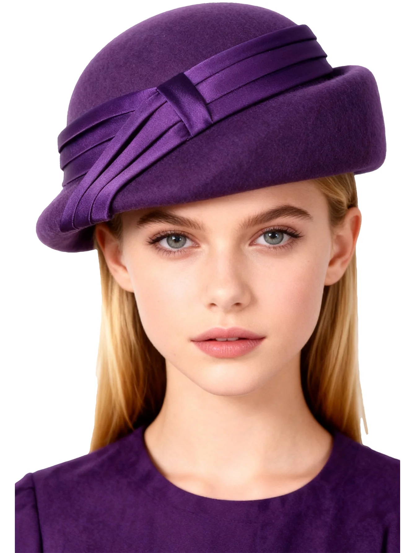 Elegant Wool Felt Fascinator Hat for Women Winter Beret Cap with Ribbon for Wedding Formal Church Tea Party Dress Millinery