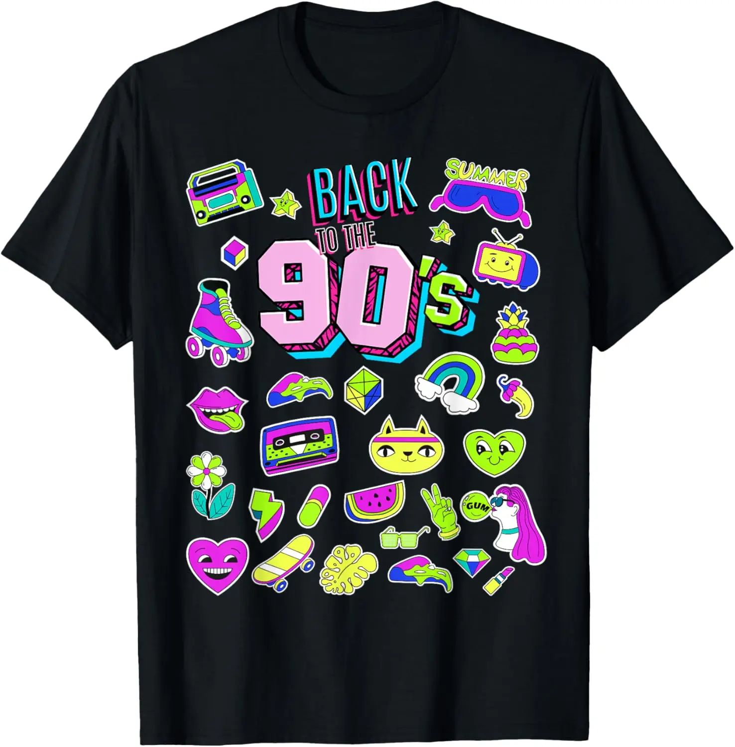 

Back To 90's, Retro 90's Teddy Bear Outfit Graphic Cartoon T-Shirt