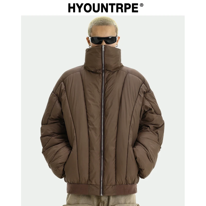 Mens Jacket Winter Parkas Streetwear Thicken Warm Solid Color Zipper Cotton Padded Bomber Jackets Harajuku Fashion Casual Coats