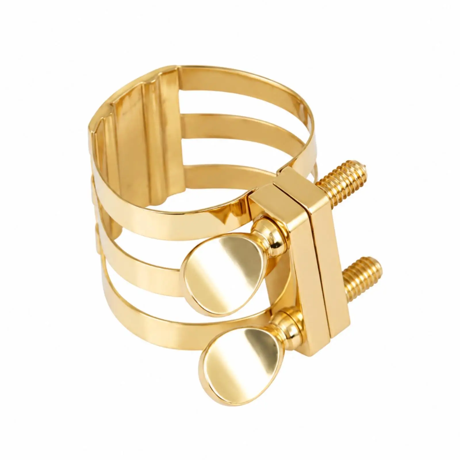 Gold Tone Saxophone Ligature Three Band Design Fits Alto Cane Embouchure Accessory
