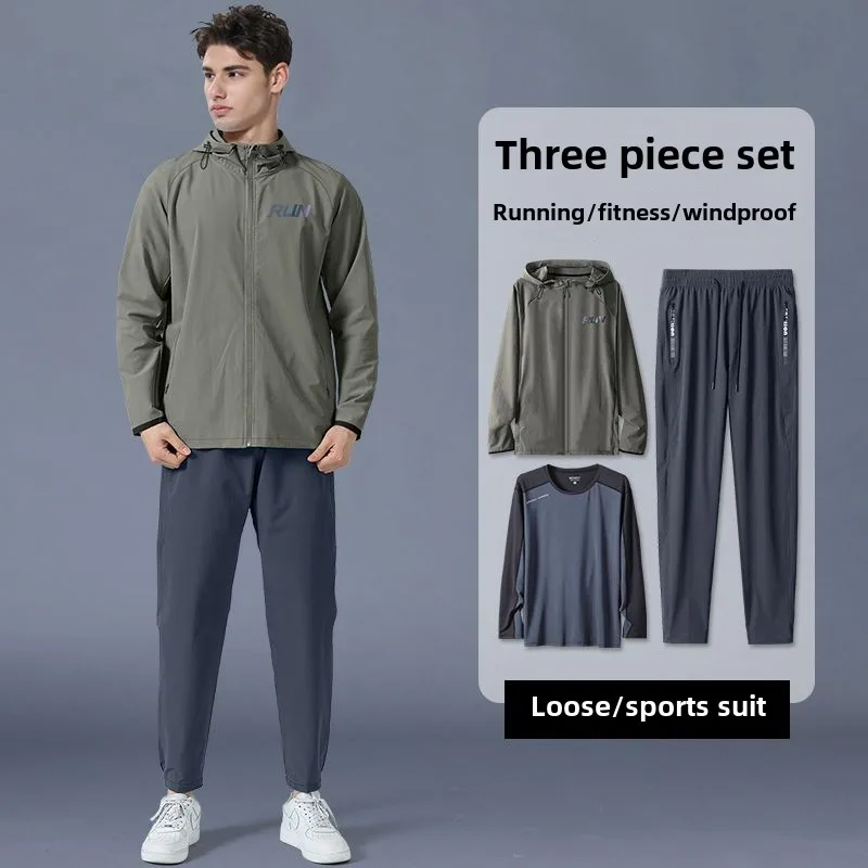 Men's Track Suit Set Outdoor Running Quick-drying Spring Autumn Clothes Spring Football Loose Running Mens Clothes Tracksuit