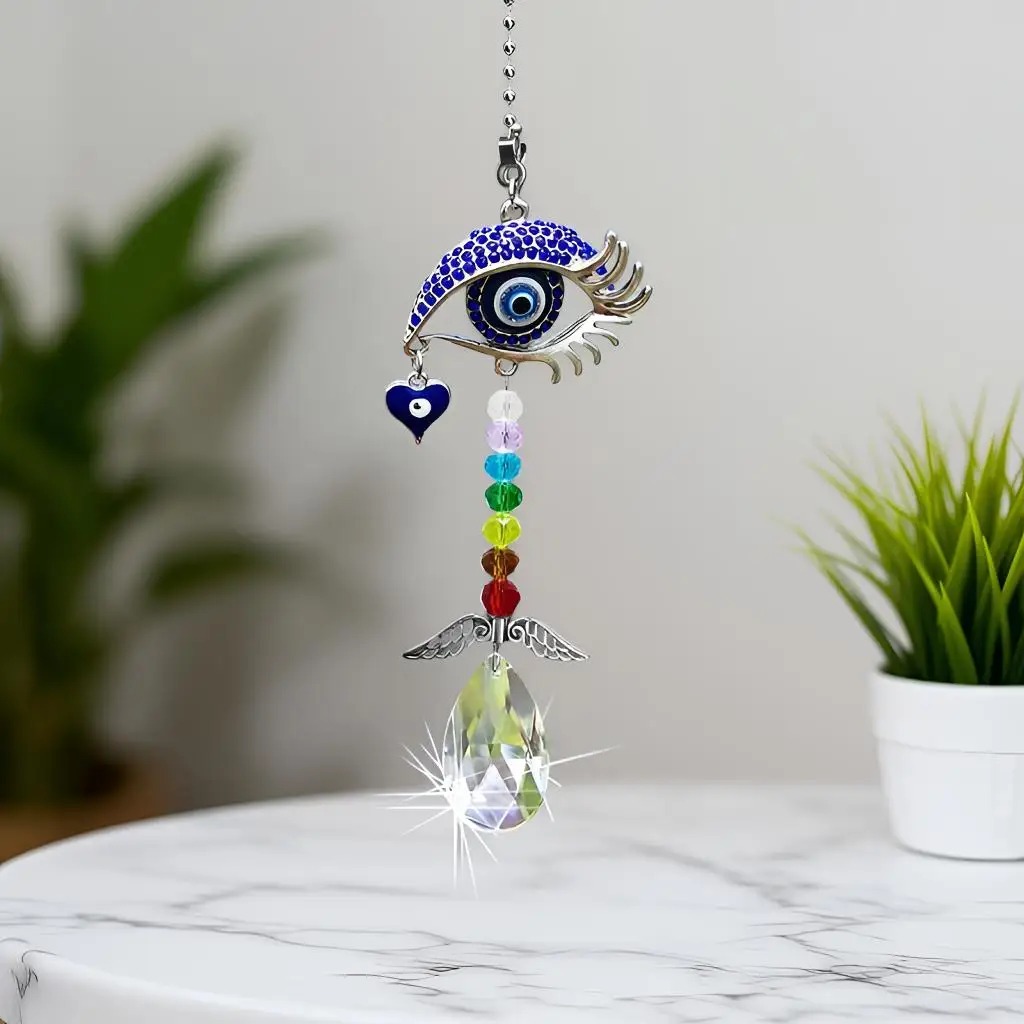 1PC Crystal Evil Eye Car Hanging Ornament Cute Rear View Mirror Accessory for Women Decorative Hanging Charm