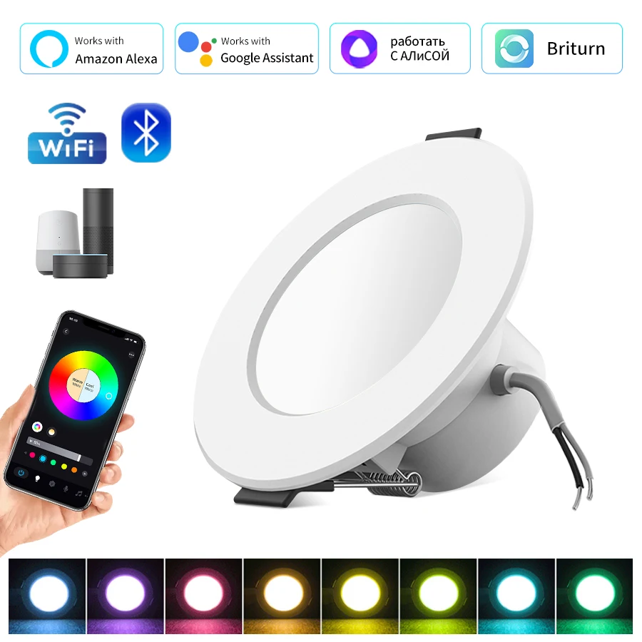 

Wi-Fi Bluetooth двухрежимный умный светодиодный потолочный светильник AC100-240V RGB, совместимый с Alexa Google Home Briturn App Remote
