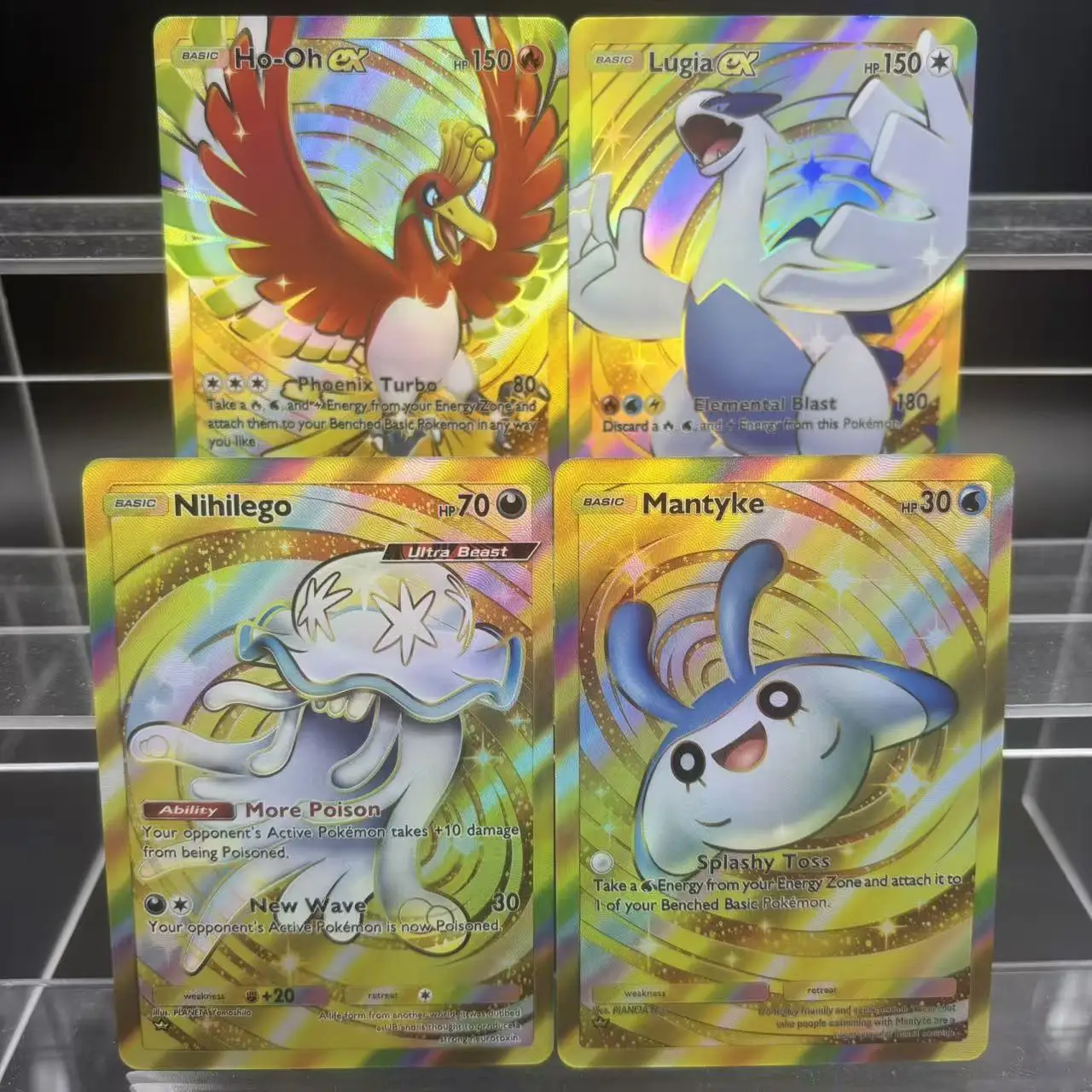 

4 шт./компл. Diy Self Made английский PTCG Pocket Lugia Ho-Oh Nih информацион Mantyke флэш-карта классическая коллекционная карта аниме подарочная игрушка