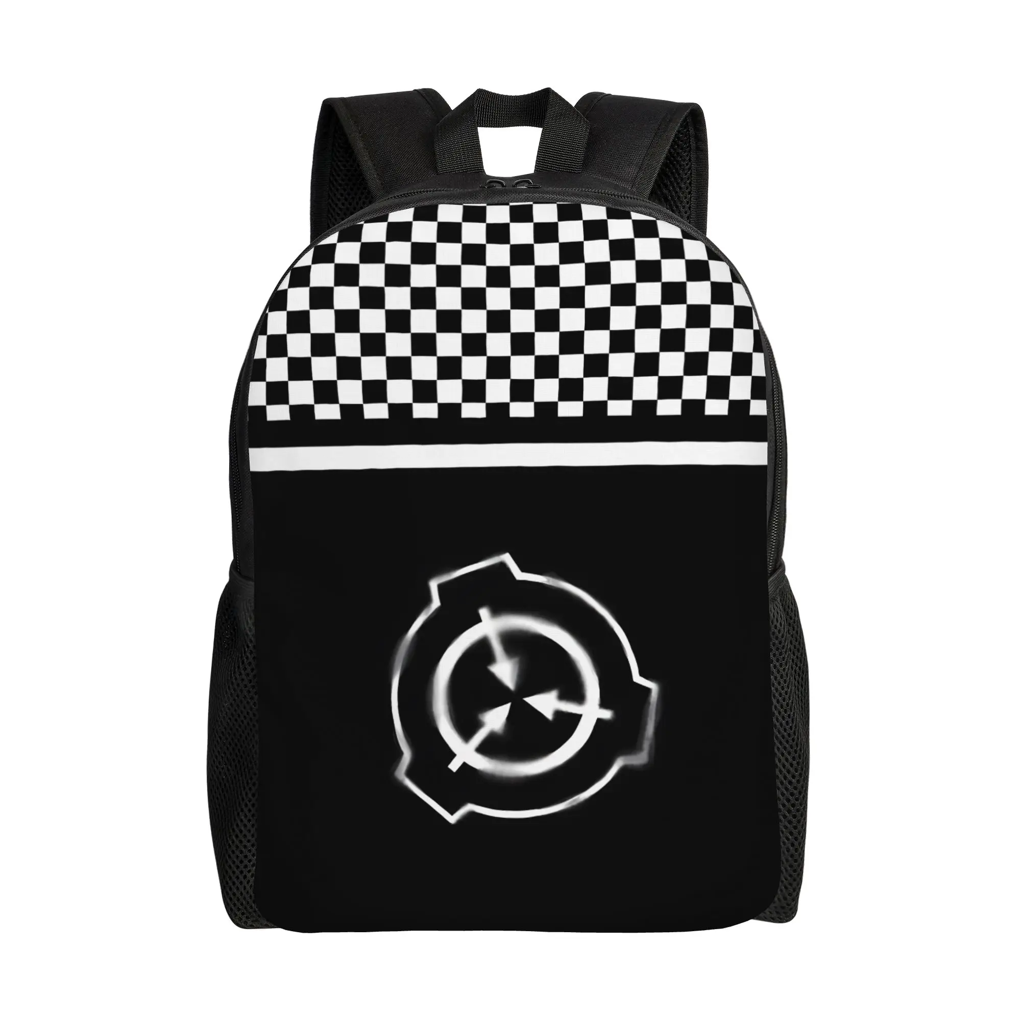 

Черно-белый клетчатый школьный рюкзак SCP Foundation, модная сумка-мочила, вместительный, стильный рюкзак в стиле хоррор для подростков