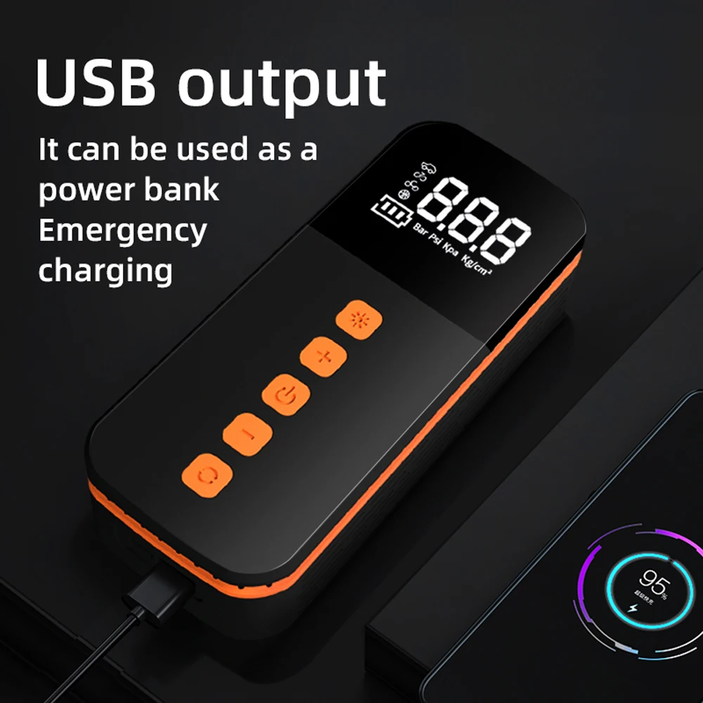 Portable Car 150PSI Wireless Air Compressor Handheld Electric Tire Inflator with LED Light Support Power Bank/Auto-Off Function