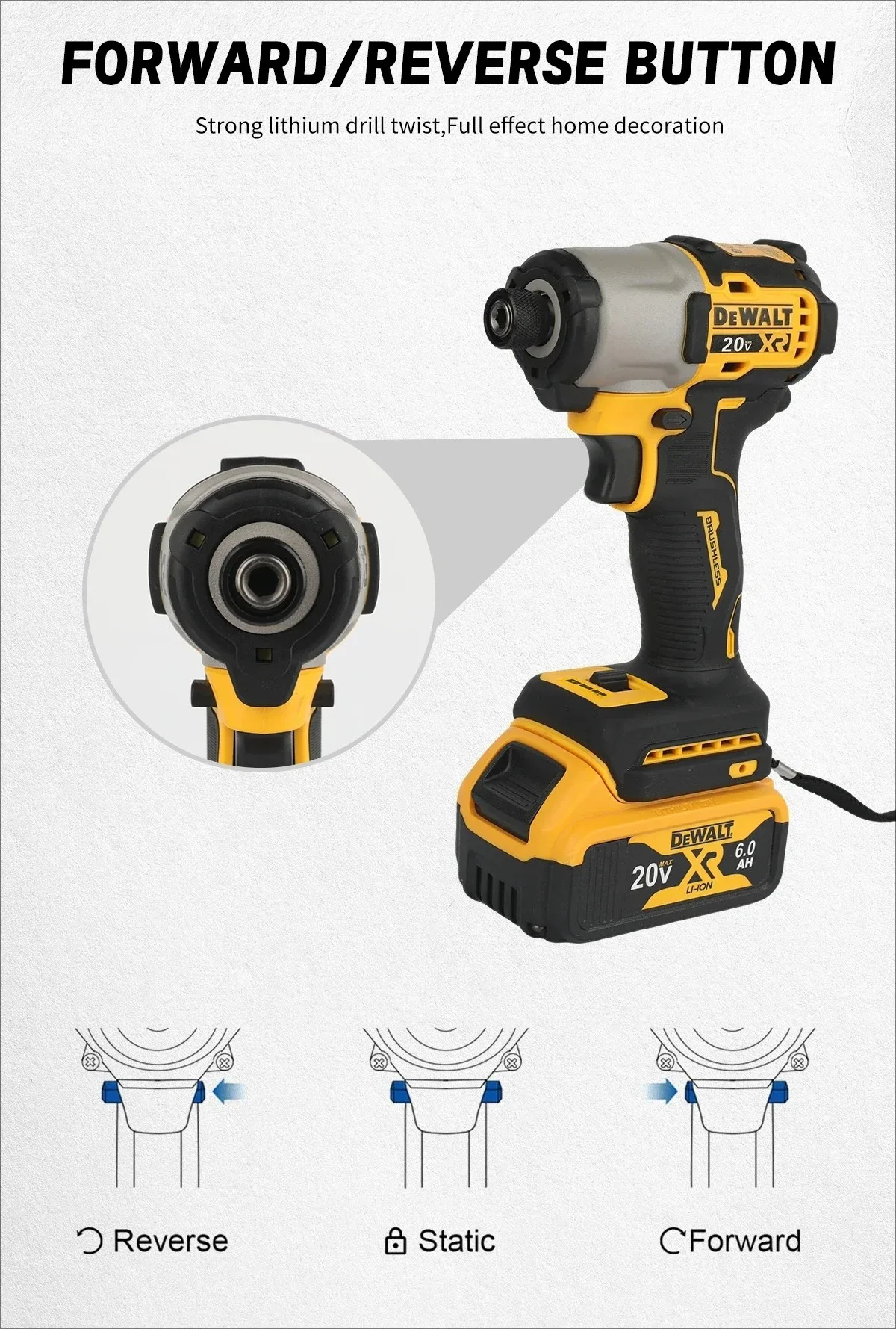 DEWALT Impact Electric Driver 20V Bürstenloser Akkuschrauber 205 Nm Elektrowerkzeuge mit hohem Drehmoment, einstellbare Geschwindigkeit DCF845 – Detail 4