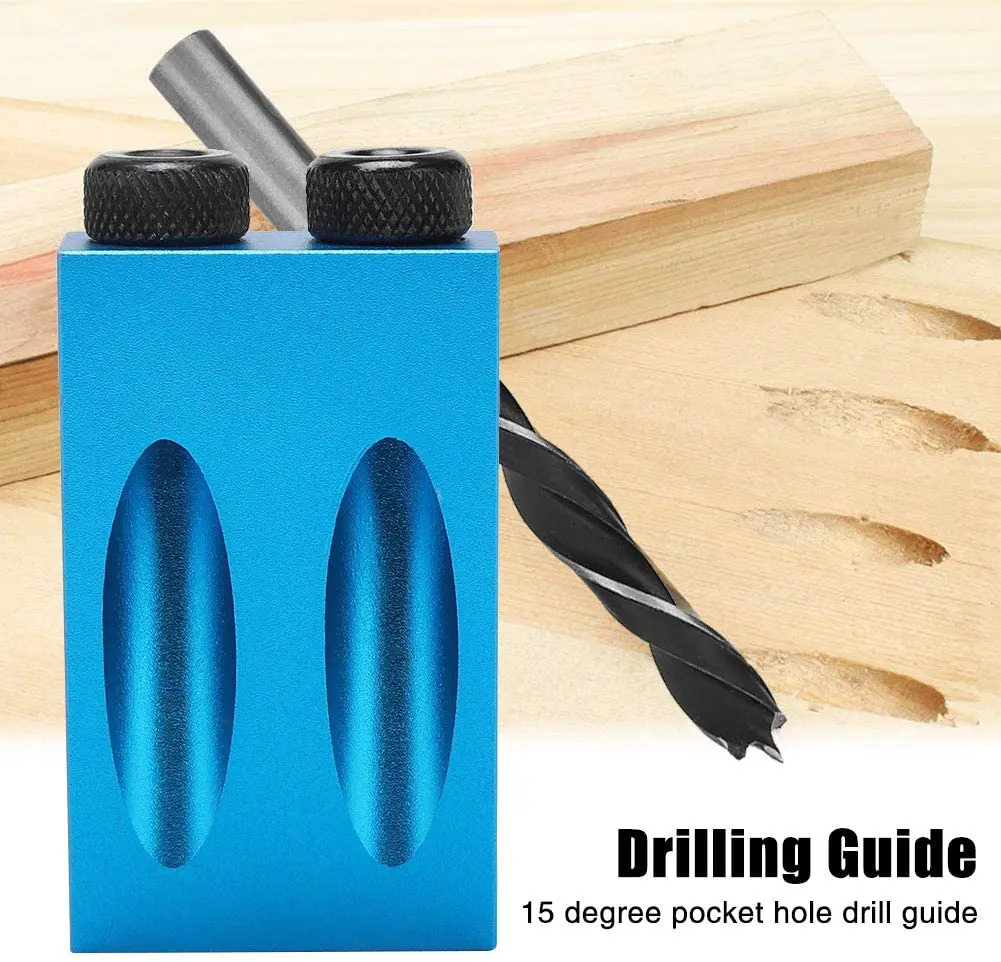 Woodworking Oblique Hole Locator Drill Bits Pocket Hole Jig Kit 15 Degree Angle Drill Guide Set Hole Puncher DIY Carpentry Tools