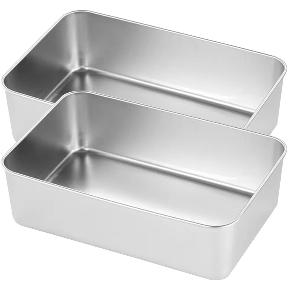 

2pcs Stainless Steel Baking Pans Non-Stick Rectangle Cake Pan For Oven Home Kitchen Bakeware Easy Clean Reusable Dessert
