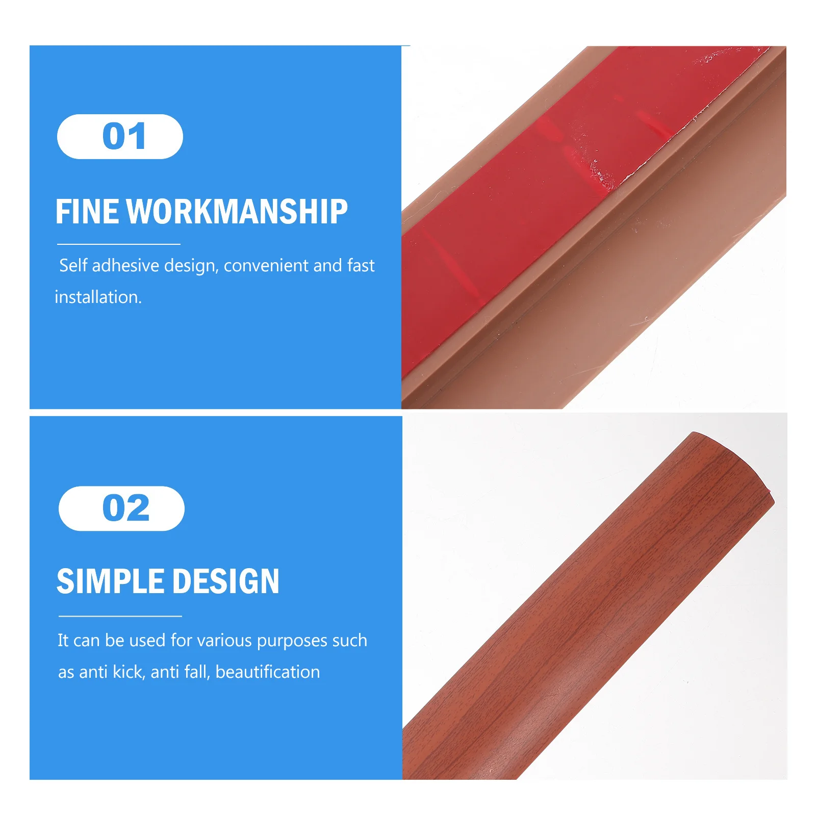 2m 레드 우드 그레인 자가 접착 바닥 트랜지션 스트립, 목재와 타일, 카펫 간격을 덮는 바닥 가장자리 스트립