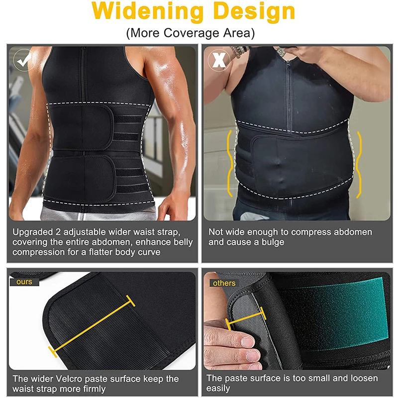 Neoprene Men\'s Shapers Sweat Vest for Men Waist Trainer Vest Adjustable Workout Body Shaper with Double Zipper for Sauna Suit