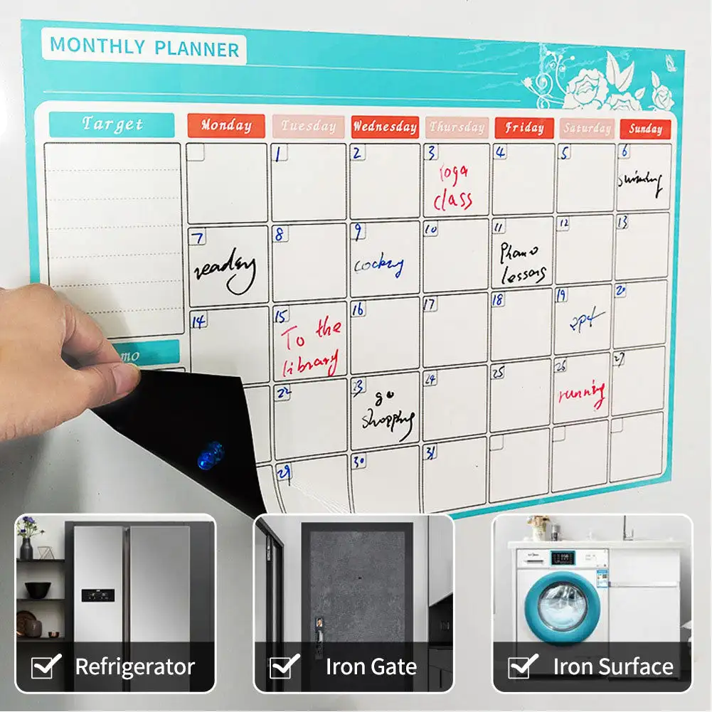 Magnetic Dry Erase Monthly Calendar Set-Magnetic White Board Weekly Planner & Grocery List Organizer for Kitchen Refrigerator