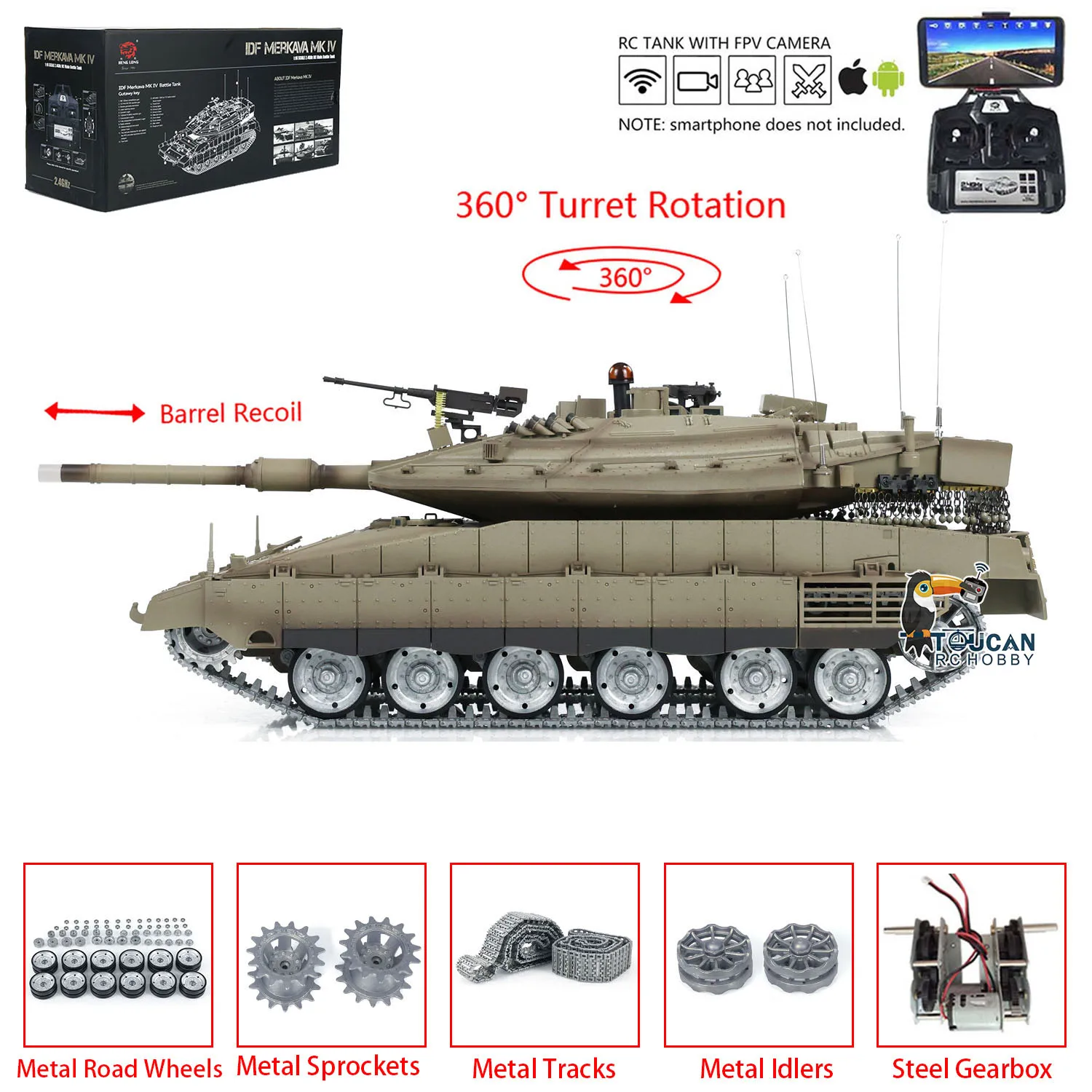 Heng Long 원격 제어 탱크 1/16 TK7.0 IDF Merkava MK IV 프로페셔널 에디션 FPV 탱크 투칸 RC 차량 