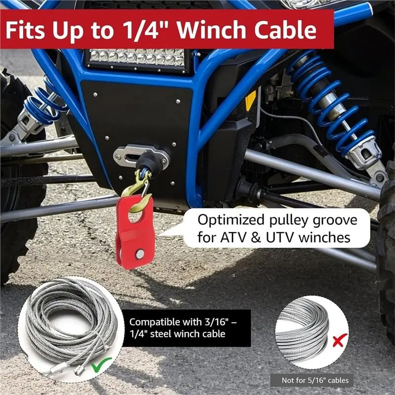 【Big Deal】8000 Lb Winch Snatch Block Pulley For ATV UTV Truck Off-Road(Red)
