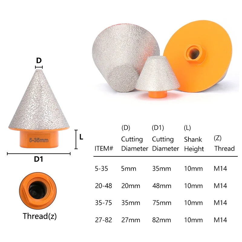 HAMPTON M14 Gewinde Diamant Abschrägung Fase Bit 20-82mm Kegel Stanzen Expanding Bohrer Mauerwerk Bohren Bau Werkzeuge – Detail 3