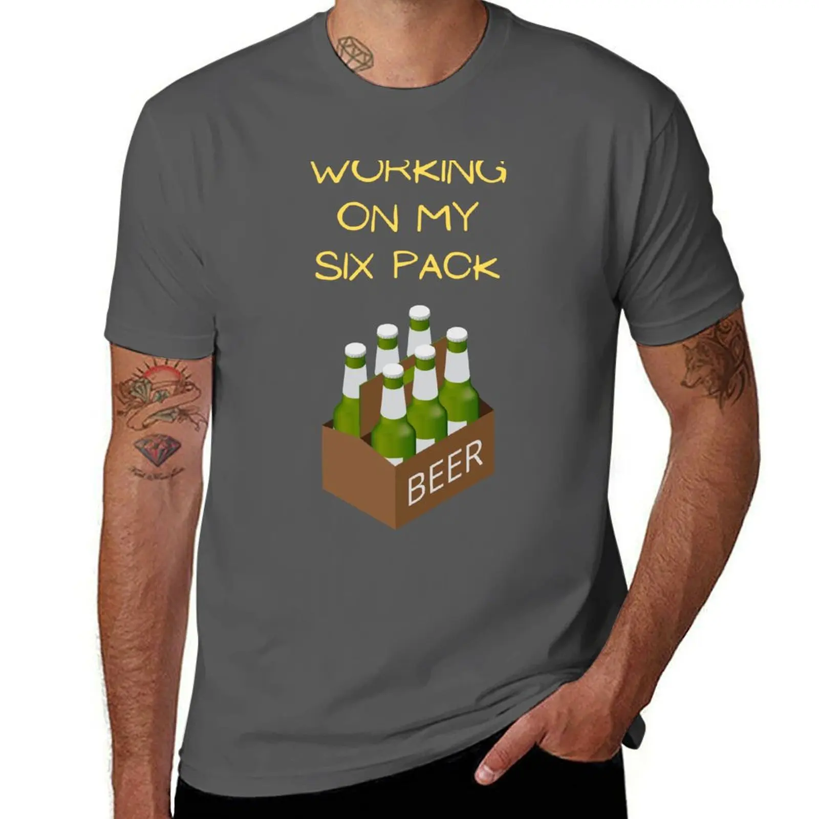 Working on that six pack T-Shirt valentines clothes plus sizes T-shirts oversize Funny t-shirts Short sleeve tee men