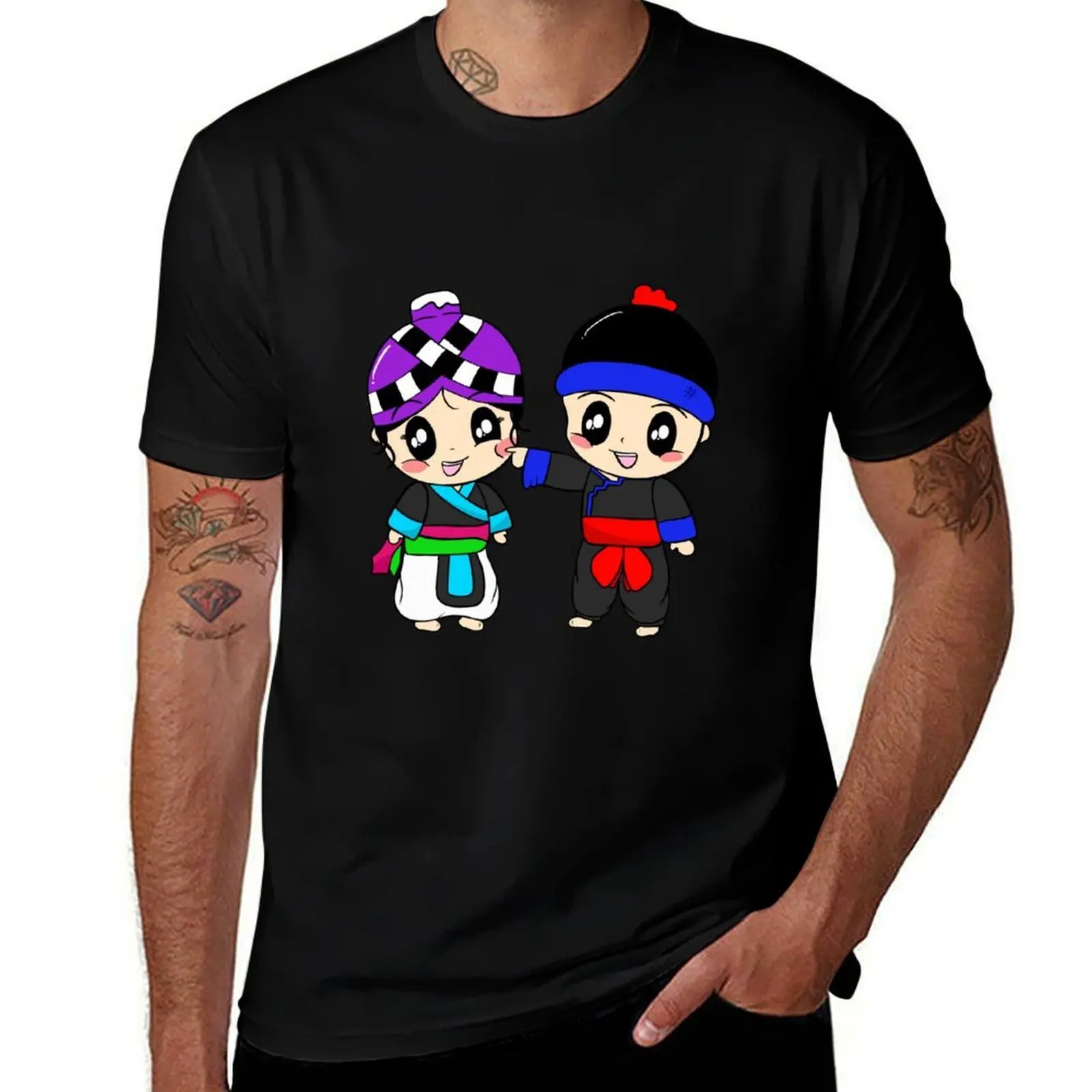 Playful Hmong Couple T-Shirt Plus Size Short Sleeve T-Shirt