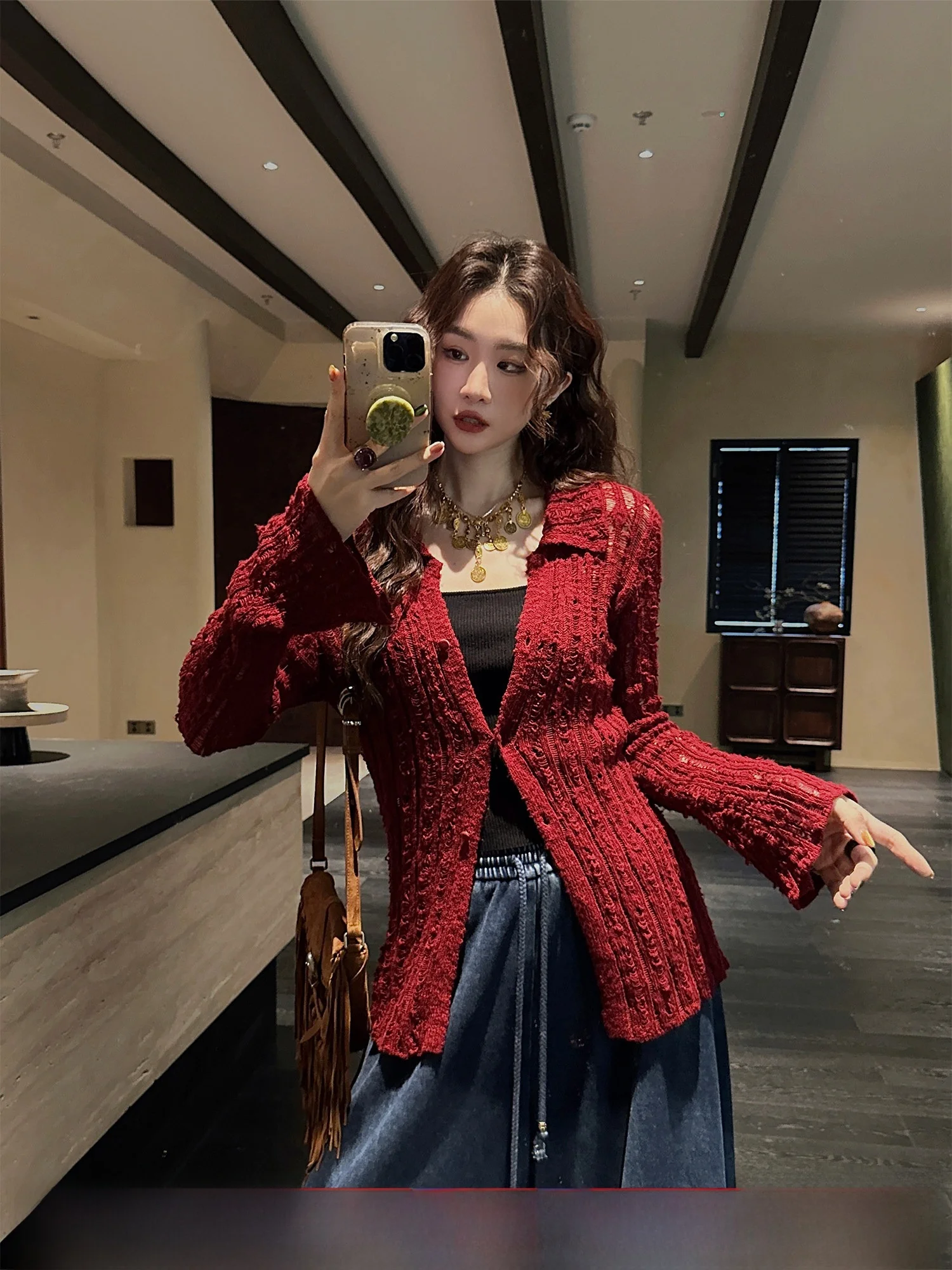 

Sanji Bla Flower Autumn Addition 8-Piece Cotton Knitted irt Casual Loose Fit Long Sve V-Ne Knitwear for Women