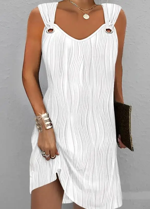 Women's Dresses 2023 Summer Fashion Eyelet Sleeveless Textured Casual V-Neck Plain Daily Mini Straight Dress