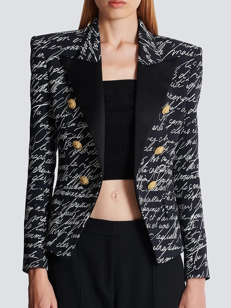 HIGH STREET Newest 2025 Stylish Designer Jacket Women's Letter Printed Double Breasted Slim Blazer