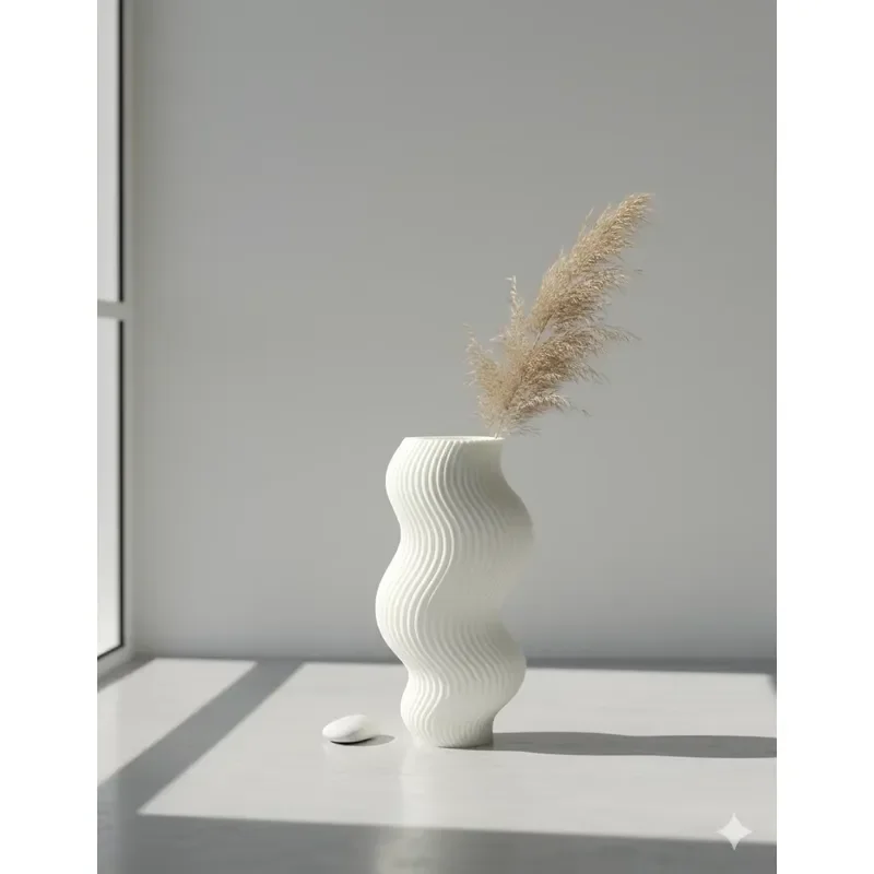 Modern 3D Printed Wavy Vase Unique Desktop Home Decor Art Piece Customizable Design for Living Room Office Table Centerpiece