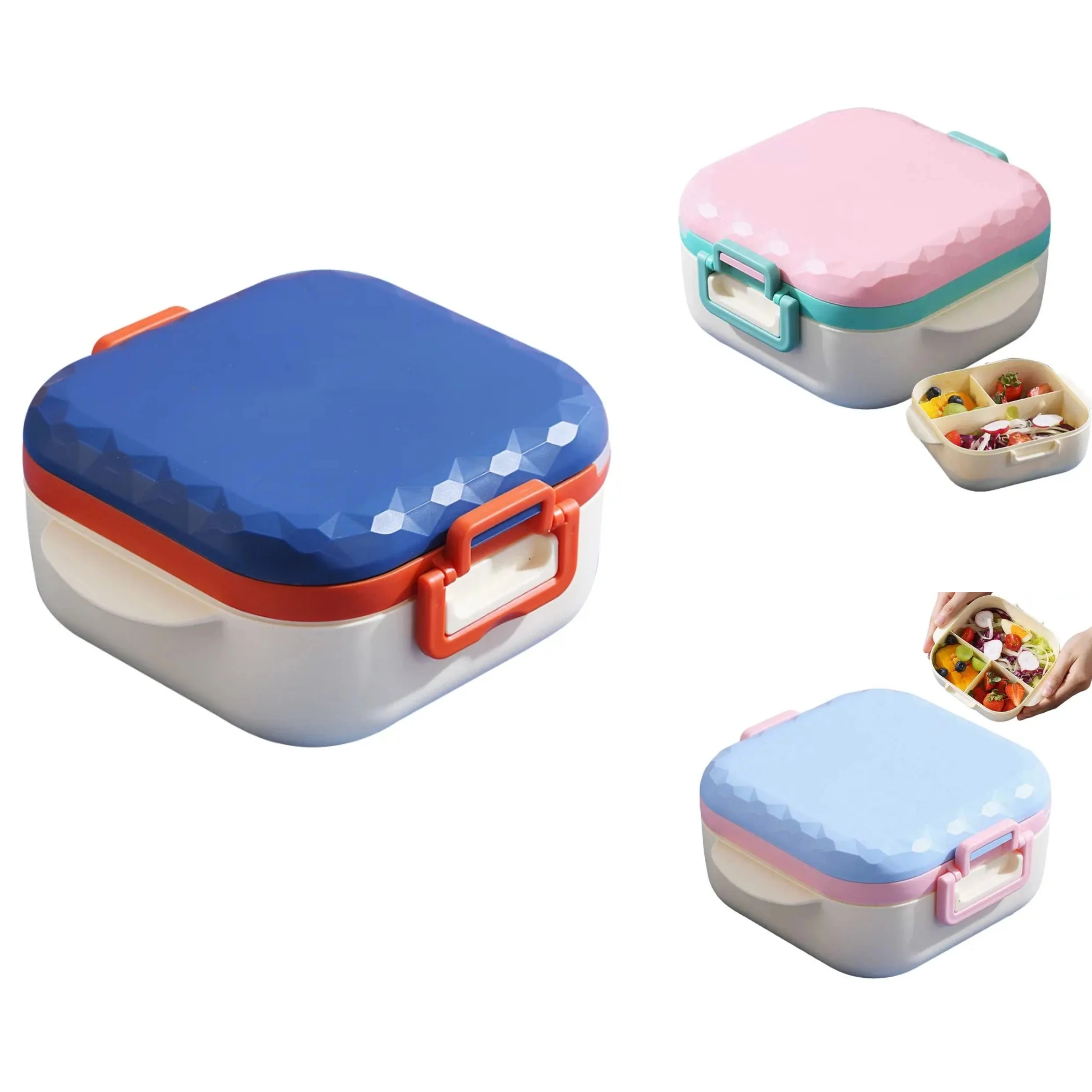 900ml Portable Lunch Containers 3 Grid Food Storage Containers lunch box Durable food box With Fork & Spoon For Work School