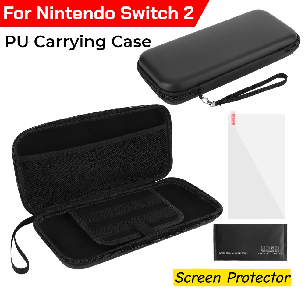 PU Carrying Case & Screen Protector for Switch 2 Protective Travel Bag Shockproof Zipper Handbag Organizer Bag Games Accessories