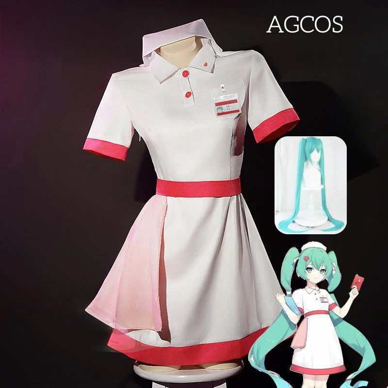 AGCOS Shining Heart Miku Nurse Cosplay Costume Woman Lovely Dress Christmas Miku Cosplay