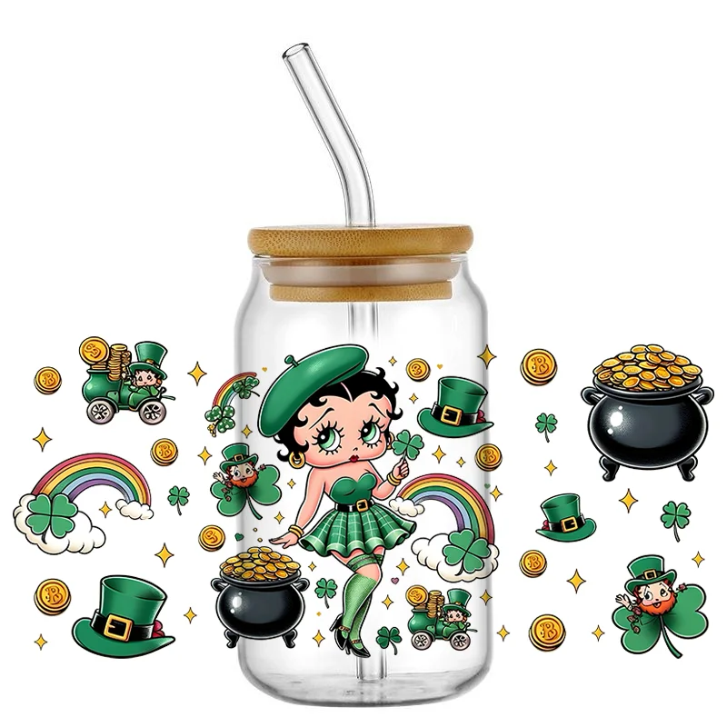 Miniso لطيف فتاة حديثة 16 أوقية UV DTF كأس التفاف نقل ملصقات تزيين أكواب البيرة يمكن زجاجة مخصصة Craft بها بنفسك الحرفية #4