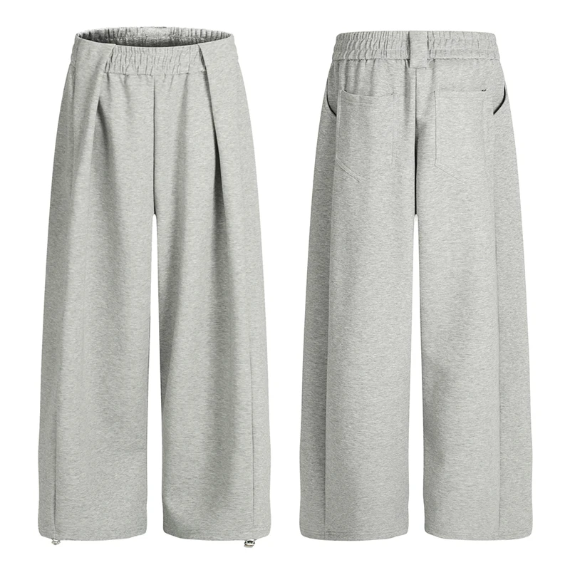 

Мужские спортивные штаны в американском стиле, однотонные, с двойными складками, повседневные, с эластичным поясом на шнурке